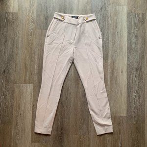 Express Beige Skinny Pants with Gold Buttons